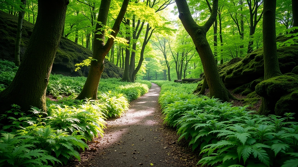 Native Irish forest path with ancient woodland character